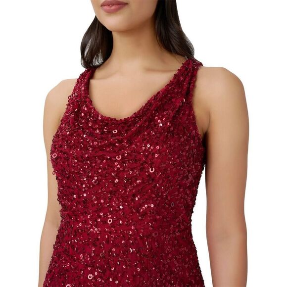 Adrianna Papell Women's Sequined Cowl Neck Sheath Dress Red Size 4​ - Picture 3 of 13
